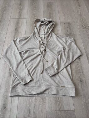Michael Kors Beige Lace-Up Hoodie with Gold Eyelets